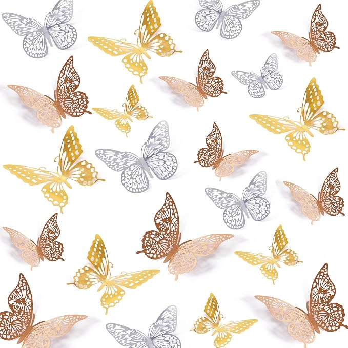 SAOROPEB 3D Butterfly Wall Decor, Removable Metallic Wall Decor Sticker Room by SAOROPEB