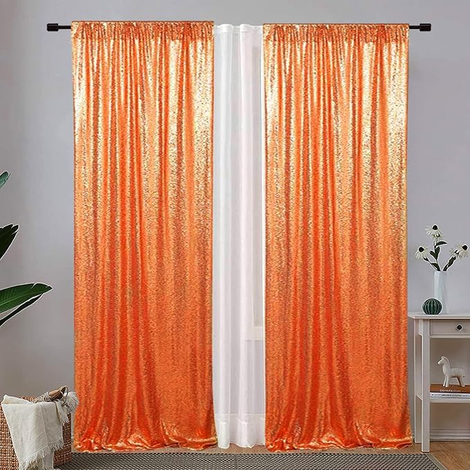 Eternal Beauty Orange Sequin Backdrop Curtains, 4 Panels 2x8FT | 3mm Sparkle - Image 9