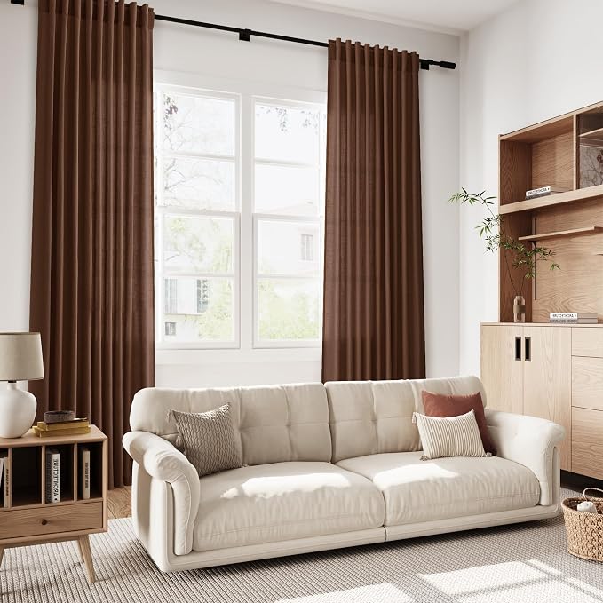 Mocha Brown Linen Curtains 90 Inch Length 2 Panels - Image 5