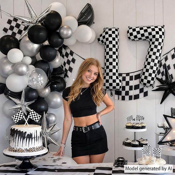 40 Inch Checkered Number 17 Balloon, Giant Foil Birthday Party Decor | 40" - Image 6