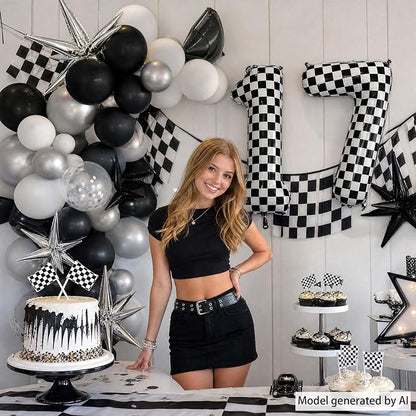 40 Inch Checkered Number 17 Balloon, Giant Foil Birthday Party Decor | 40" - Image 6