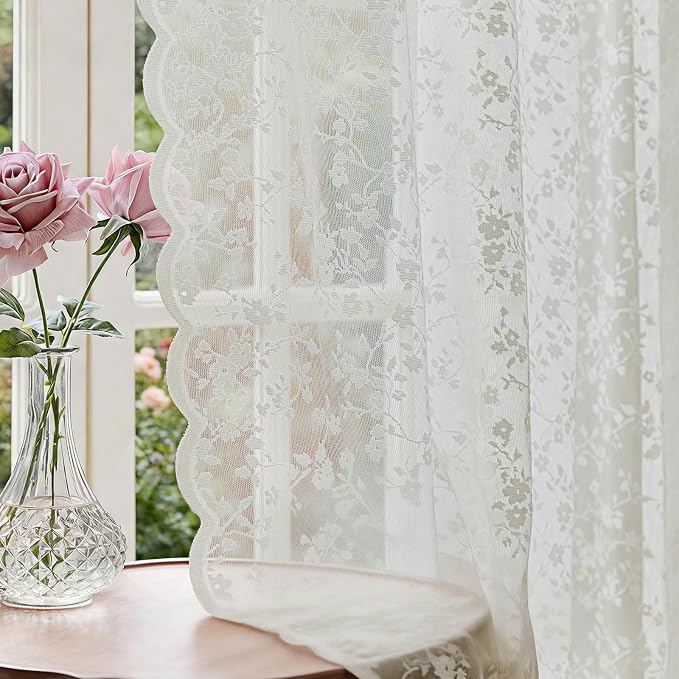 Anmao Vintage Lace Sheer Curtains 72 Inches Long by Anmao