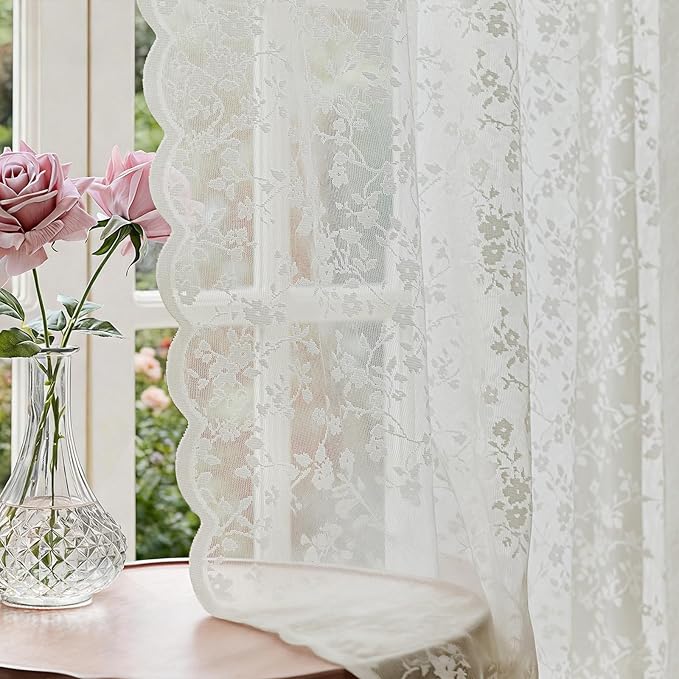 Anmao Vintage Lace Sheer Curtains 45 Inches Long by Anmao