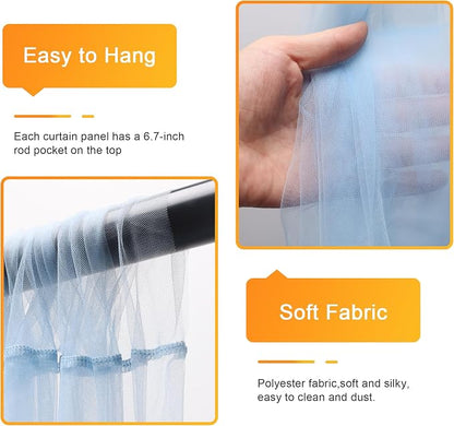 Tulle Backdrop Curtain with Lights Baby Blue 10x8ft Sheer Curtain Backdrop | - Image 3