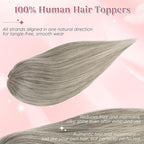 Real Human Hair Toppers for Women 3.54"*4.72" Silky Base 150% Density No Bangs Adjustable Parting Clip-In Topper Hairpieces for Women with Thinning Hair 16 Inches White Mixed Natural Black