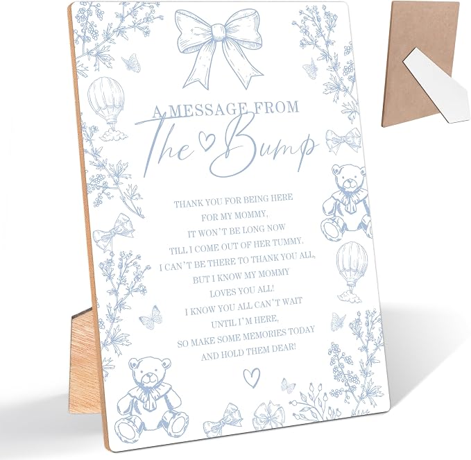 Blue Toile De Jouy A Message From the Bump Baby Shower Signs, Dusty Blue Safari by Unknown