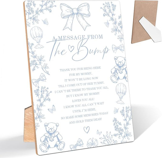 Blue Toile De Jouy A Message From the Bump Baby Shower Signs, Dusty Blue Safari by Unknown