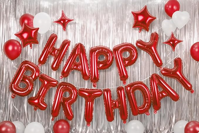 Red Happy Birthday Balloons Banner Sign Mylar letter Party Decoration | include - Image 4