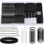 415pcs Bobby Pins Hair Pins Set, IKOCO 200pcs U Shaped Pins & Elastic Hair Ties for Women with Hair Net, Black