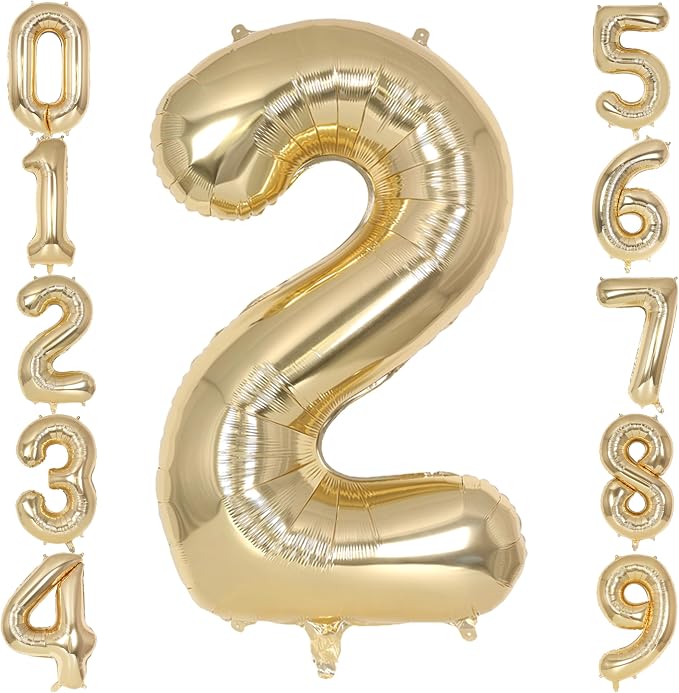 Champagne Gold Large Number 2 Balloon, 40 Inch Light Gold Foil Helium Number by AIQINHU