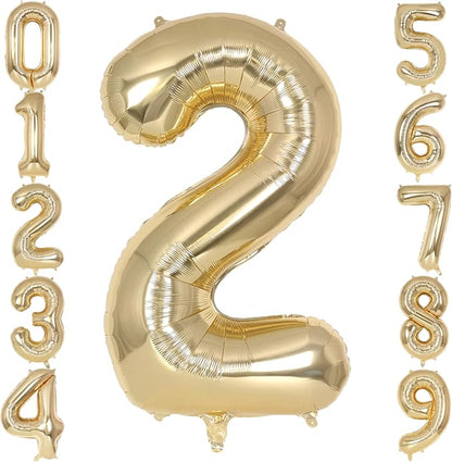 Champagne Gold Large Number 2 Balloon, 40 Inch Light Gold Foil Helium Number by AIQINHU