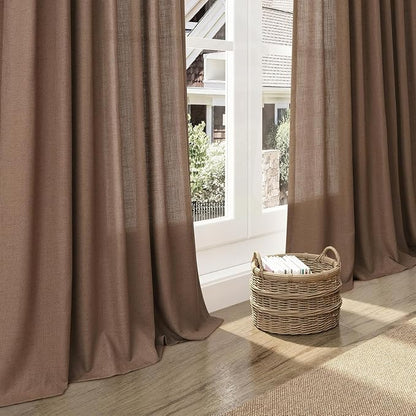 Caramel Brown Linen Curtains for Living Room 95 Inches Long Back Tab and Rod - Image 5