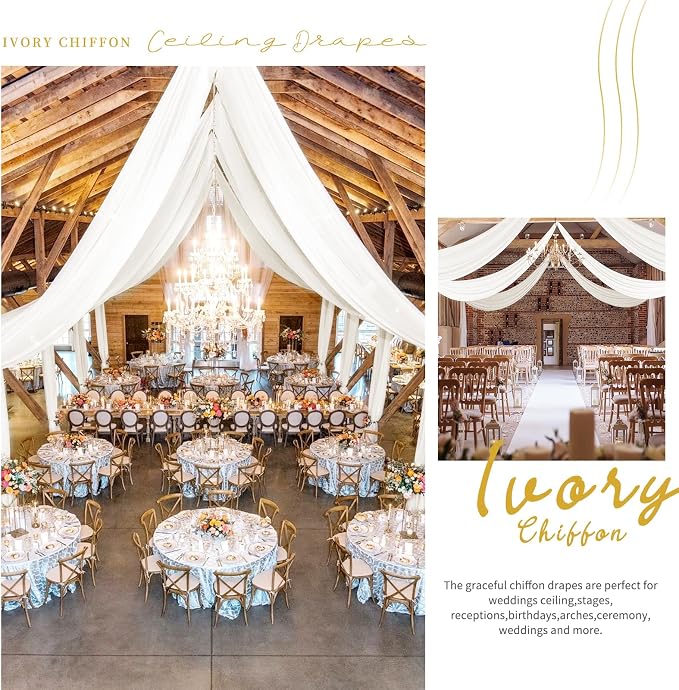 4 Panels Ivory Ceiling Drapes for Wedding 5ftx10ft Arch Draping Fabric Sheer - Image 8