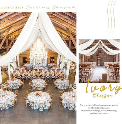 4 Panels Ivory Ceiling Drapes for Wedding 5ftx10ft Arch Draping Fabric Sheer - Image 8