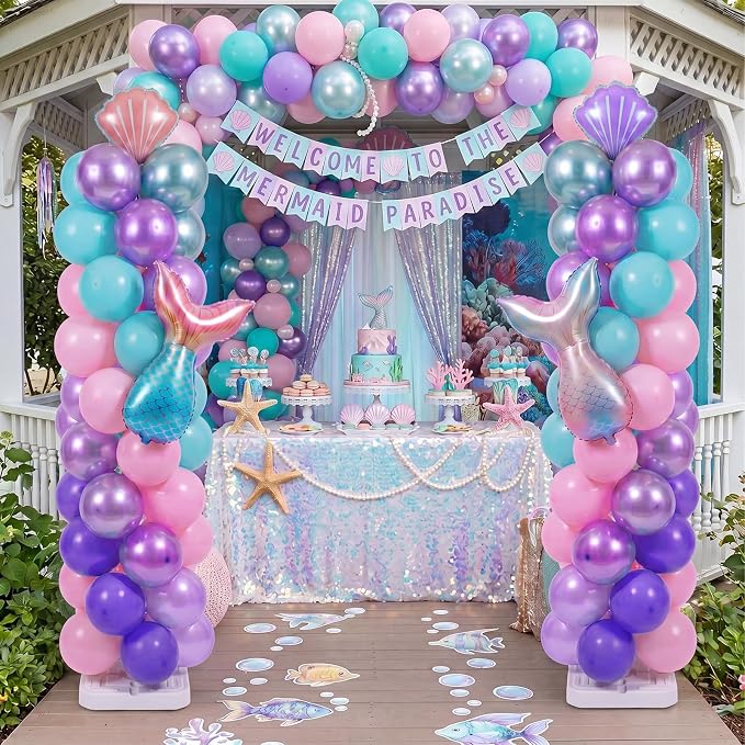 Skylety 2 Sets Mermaid Balloon Column Stand Kit Adjustable Mermaid Purple Pink - Image 7