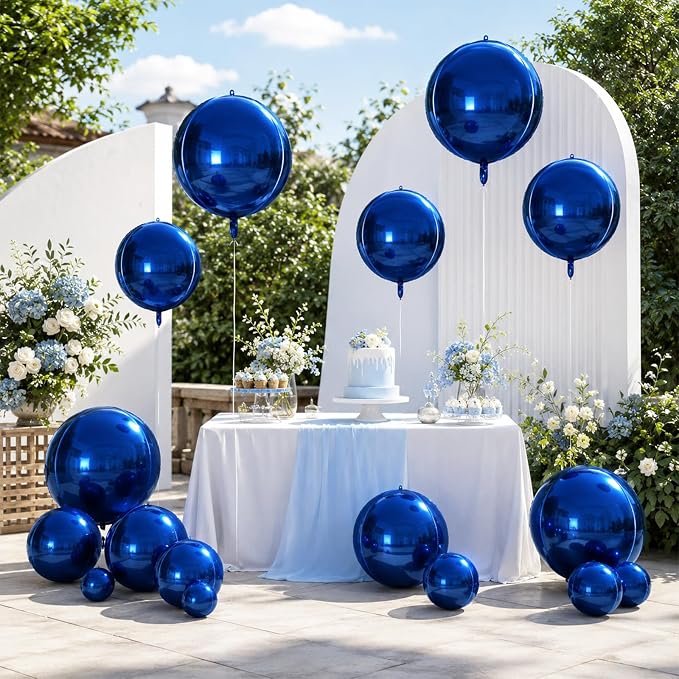 15 Pcs Navy Blue Round Foil Balloons, 22/15/10 Inch 4D Ball Balloons Metallic - Image 7
