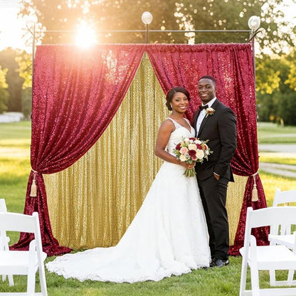 Sugargirl Burgundy Sequin Backdrop Curtain 2 Panels 2FTx8FT Glitter Burgundy - Image 3