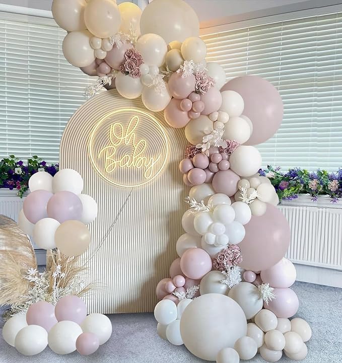 Dusty Pink Sand White Ballloons Arch Kit, Party Decor | Light Retro Pink Beige by Zesliwy
