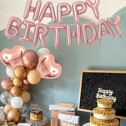 Happy Birthday Balloon Banner Rose Gold, 16 Inch Mylar Letters Rose Gold Heart - Image 7