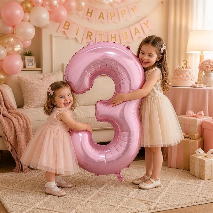 40 Inch Pink Number 3 Balloon, Giant Number Balloons, Birthday Decorations | - Image 4
