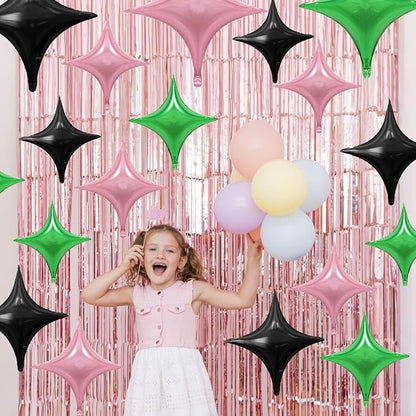 Black Pink Green Balloons, 26Inch and 10Inch Black Green Pink Quadrangle Star - Image 4