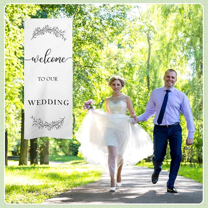 Yousoontic Welcome to Our Wedding Linen Rustic Wedding Welcome Banner Plain - Image 4