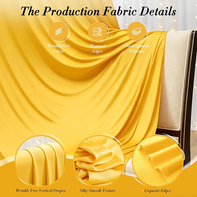 30 ft x 10 ft Wrinkle Free Yellow Backdrop Curtain - Image 6