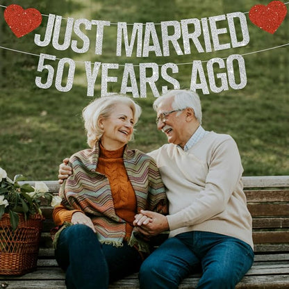 Silver Glitter Just Married 50 Years Ago Banner, NO DIY, Pre-Strung 50th - Image 4