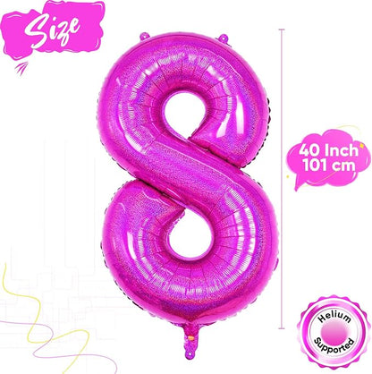 Hot Pink 8 Balloon, 40 Inch Large Laser Hot Pink Foil Helium Number Balloons 0-9 - Image 2