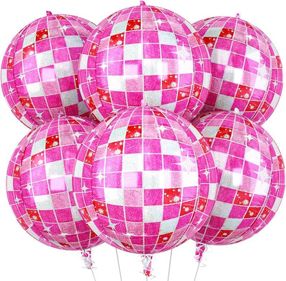 6pcs 22 Inch Pink Disco Ball Balloons, 4D Large Foil Aluminum Balloon by Paready