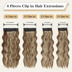Clip in Hair Extensions, 20 Inch Caramel Brown Mixed Honey Blonde Hair Extensions for Women 4PCS Long Wavy