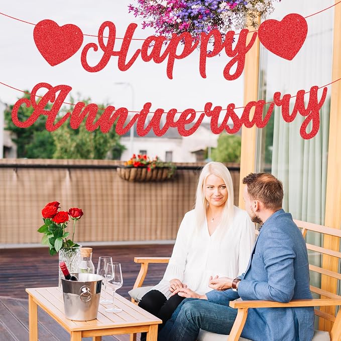 Red Glitter Happy Anniversary Banner - Image 3