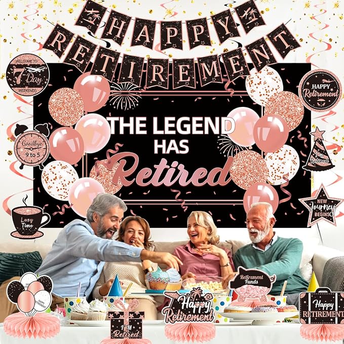 Happy Retirement Party Decorations Men Women, Rose Gold Retirement Party - Image 7