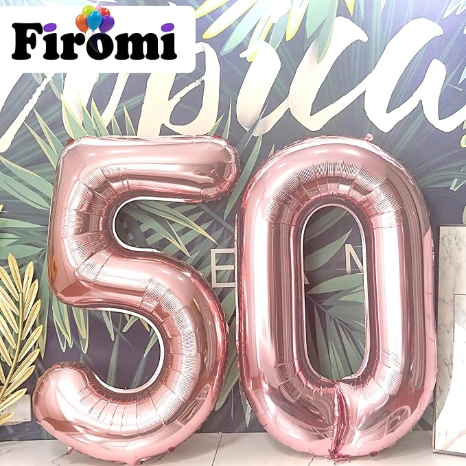 FIROMI 50 Foil Number Balloons Rose Gold 40-inch Big Mylar Balloon Numbers | - Image 4