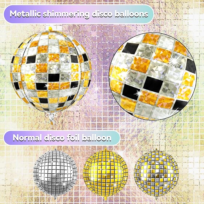 6pcs 22 Inch Multicolor Disco Ball Balloons, 4d Large Foil Aluminum Balloon - Image 2