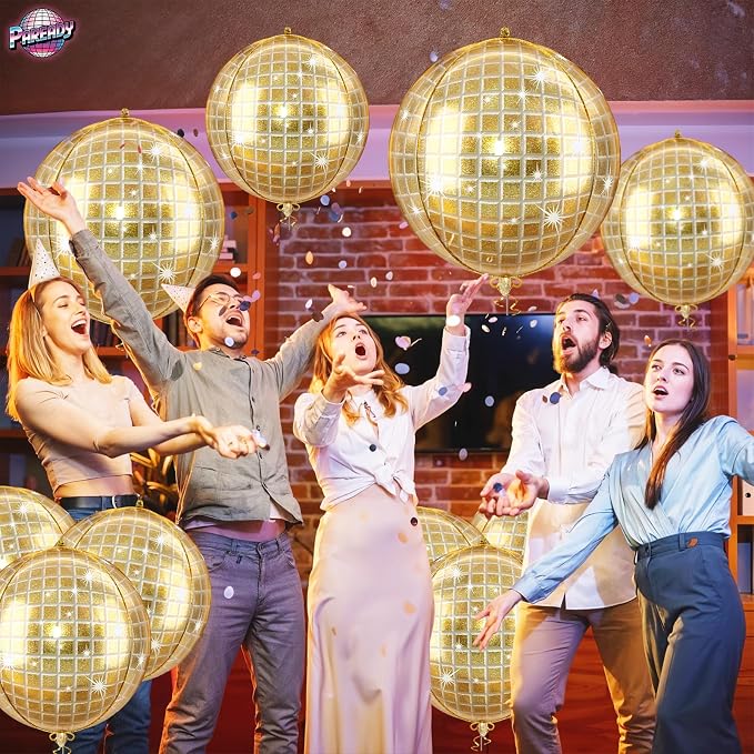 6pcs 22 Inch Gold Disco Ball Balloons, Shiny Gold Big Disco Balloons, 4D Large - Image 6