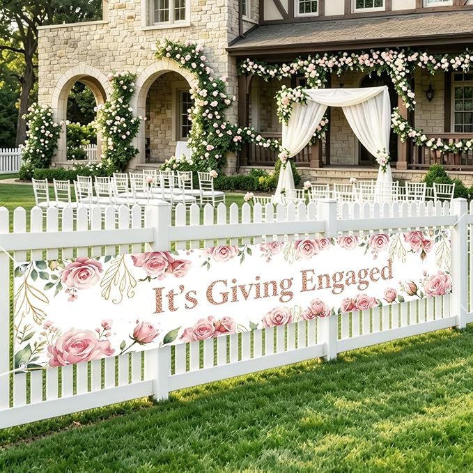 Just Engaged Banner Decorations by WETDNGQI