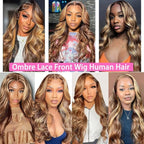 30 Inch 13x6 Lace Front Wigs Human Hair 200 Density P4/27 Highlight Ombre Body Wave HD Lace Front Wigs Human Hair Pre Plucked