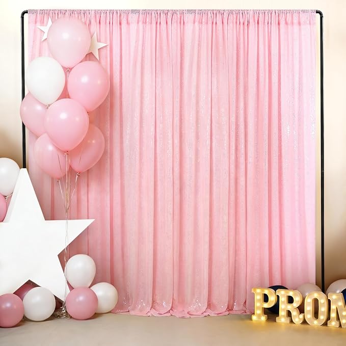 Pink Sequin Backdrop Curtains-2 Panels 3FTx8FT Light Pink Backdrop - Image 6