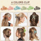 Checkered Claw Clip for Women, 6 Pack Multicolored Rectangle Hair Barrettes, Strong Hold Non-Slip Design Hair Clips Accessories for Thick & Thin Curly Hair, Comfortable All-Day Wear for Girls