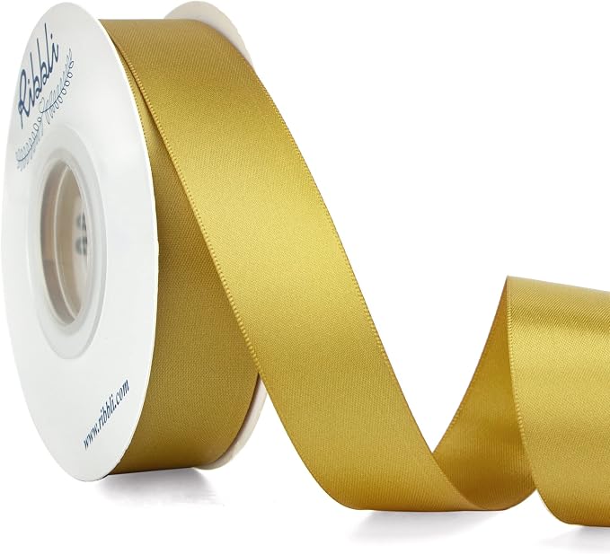 Ribbli Gold Double Faced Satin Ribbon, 1” x Continuous 25 Yards, Use by Ribbli