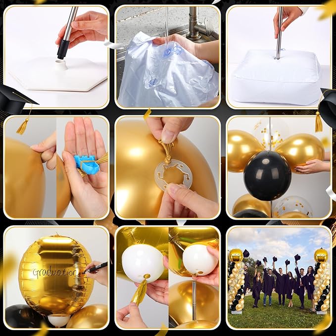 2 Sets Gold and Black Graduation Balloon Column Stand Kit - Image 5
