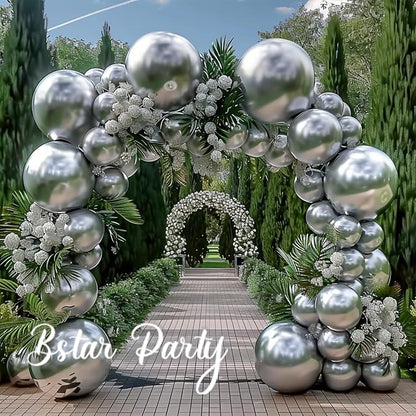 Chrome Metallic Silver Balloon Garland Arch Kit | Different Sizes Silver - Image 6