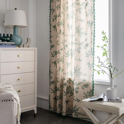 Boho Curtains with Tassel Bohemian Green Semi-Blackout Drapes 84 Inch Length - Image 5
