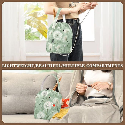 Dreamy Green Dandelions Yarn Bag Small Crochet Bag Drawstring Yarn Storage - Image 5