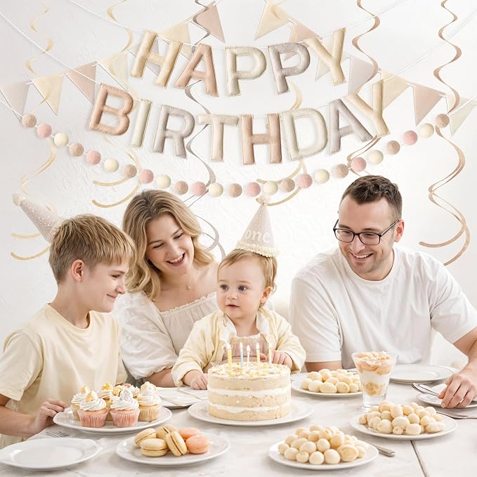 Kriyokiaa Retro Neutral Happy Birthday Banner Set, Neutral Decor | Retro - Image 6