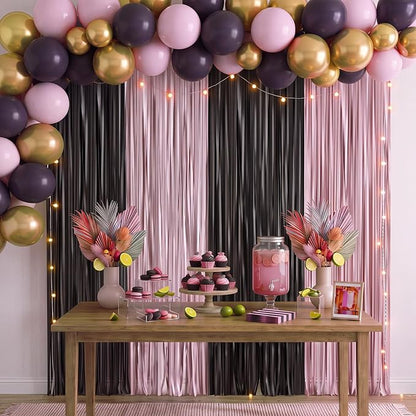 Frienda 4pcs Pink and Black Party Decorations 6.6ft Fringe Curtains Decorations - Image 6