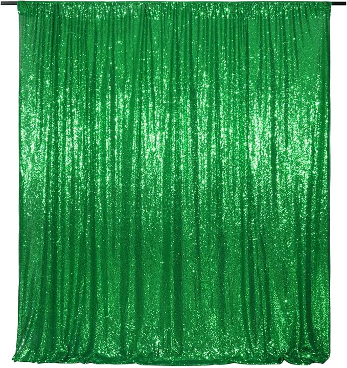 Poise3EHome Green Sequin Backdrop Curtain, 10Ft x 10Ft Green Glitter Backdrop by Poise3EHome