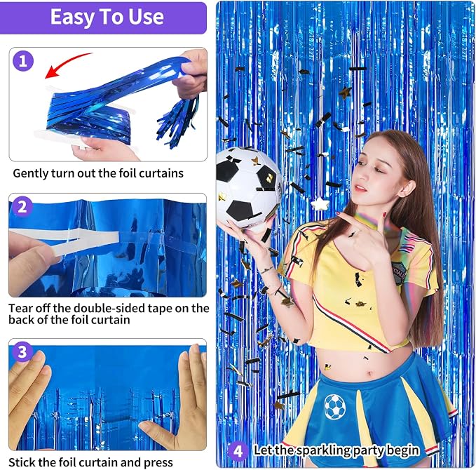 Blue Streamers Party Decorations 3.3x8.2ft, 2 Pack Dark Blue Tinsel Backdrop - Image 6