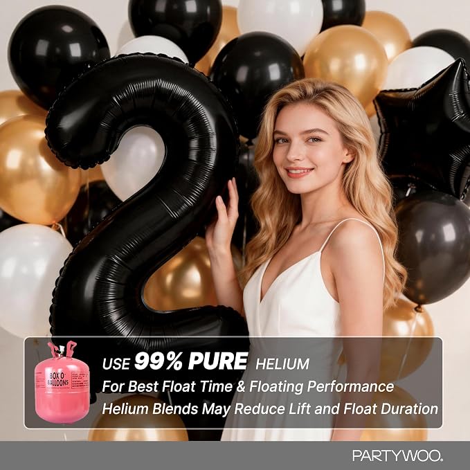 PartyWoo Number Balloons 40 Inch Black Number 2 Kit 25pcs - Image 5